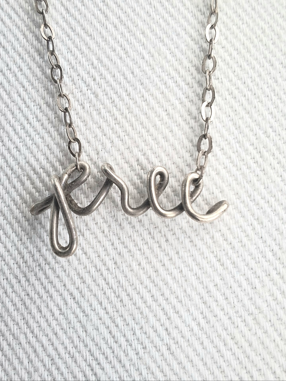 Silver 15" Necklace Script Text "free" Choker